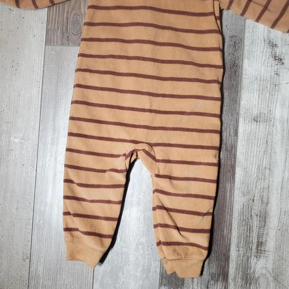 Just One You Carter's 12m Brown Striped Fleece Bear Jumpsuit Coverall Romper - Picture 12 of 12